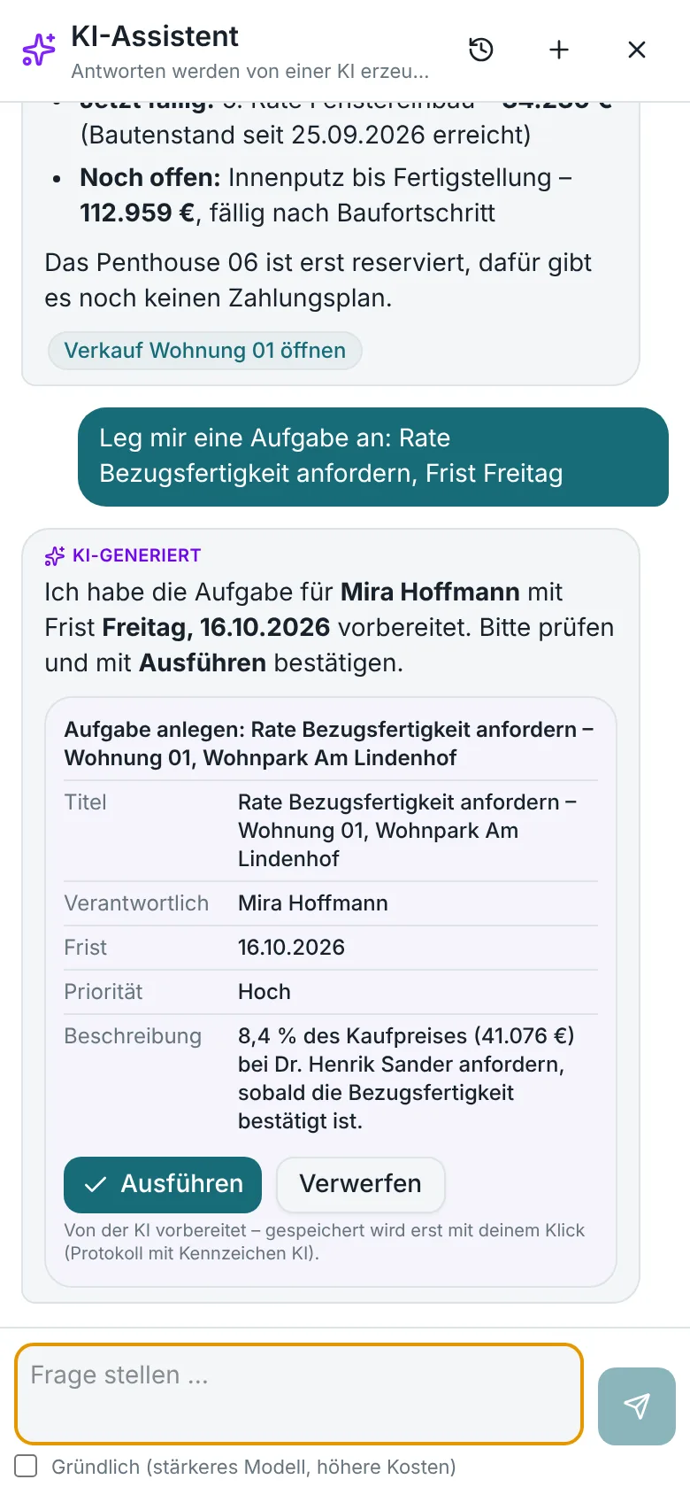 NexAsset KI-Assistent am Handy mit Antwort zu offenen Raten